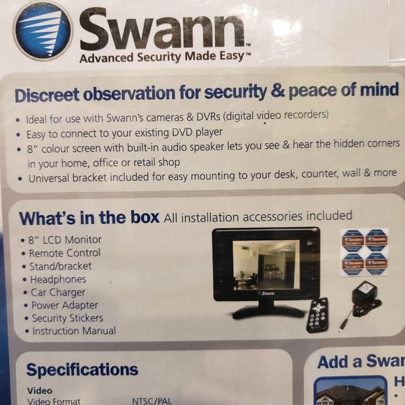 Swann Advanced Security Made Easy 8" Compact Colour Monitor LCD Viewer - Picture 9 of 11